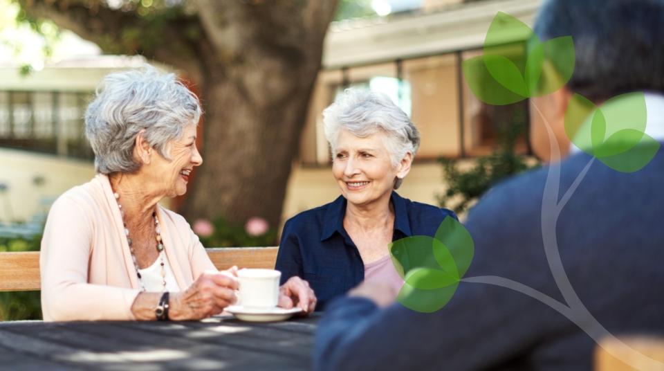 Liberty Park Seniors enjoying the brisk morning air with a cup of coffee